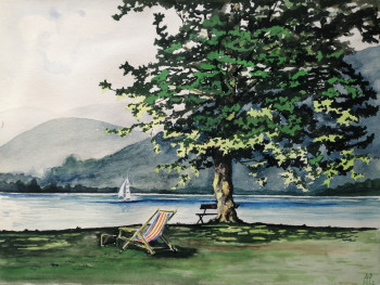 Named contemporary work « Lac de Lugano 3 », Made by ANDRé FEODOROFF