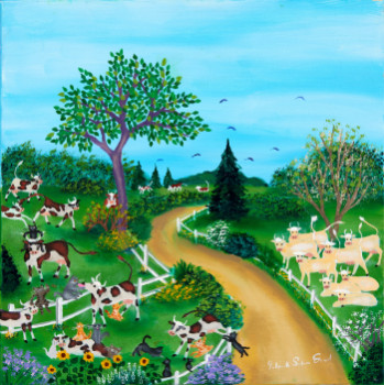Named contemporary work « Jouer au chat et à la vache/Playing cats and cows », Made by YOLANDE SALMON-DUVAL
