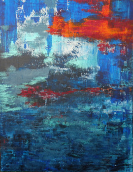 Named contemporary work « Grand Paysage Bleu et Rouge », Made by RéGY