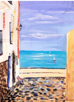 Named contemporary work « Cadaqués, vue depuis ruelle », Made by CLICKART+