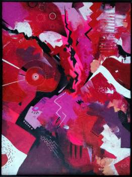 Named contemporary work « Tableau abstrait Ambiance rouge », Made by VINADELLE