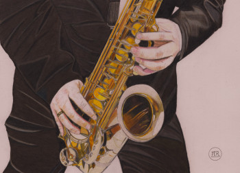 Named contemporary work « Les mélodies enchantées des mains du saxophoniste », Made by PIRDESSINS