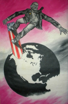 Named contemporary work « Mister Obama surfs around the globe », Made by ERIC ERIC
