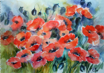 Named contemporary work « Coquelicots (23-005) », Made by JACQUELINE PELON
