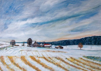 Named contemporary work « Paysage du Seeland en hiver », Made by KRIGOU CHRISTIAN SCHNIDER
