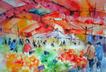 Named contemporary work « Marché de Provence (11-010) », Made by JACQUELINE PELON