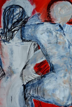 Named contemporary work « Homme et femme sur fond rouge », Made by NATHALIE STRASEELE