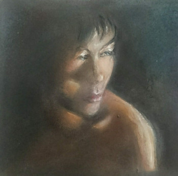 Named contemporary work « Portrait clair obscur au Pastel Sec », Made by CLICKART+