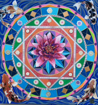 Named contemporary work « Mandala au lotus et carpes koi », Made by MYCY