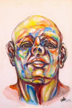 Named contemporary work « Homme Africain - Portrait Expressionniste », Made by A.LALMI