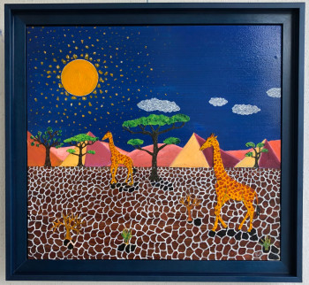 Named contemporary work « Mozahik Girafes ( Naïves ) », Made by FRANK