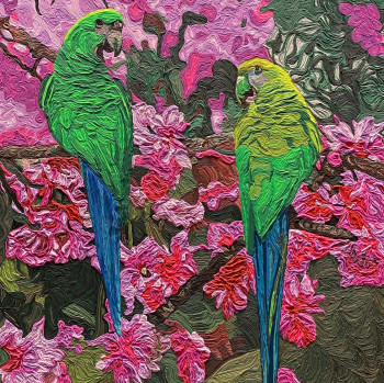 Named contemporary work « Amor Parrots », Made by ELIANA FLOR