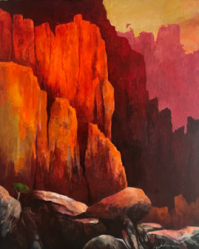 Named contemporary work « Rouge calanques », Made by JODEAU