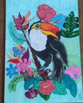 Named contemporary work « Toucan exotique », Made by ARTISTE.AA