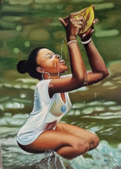 Named contemporary work « Coconut girl », Made by SAM LE PEINTRE