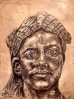 Named contemporary work « Portrait de femme tatouée du Sud d’Algérie », Made by A.LALMI