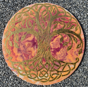 Named contemporary work « L'arbre de vie - Peinture unique à l'acrylique fluide sur bois. », Made by RART CREATION