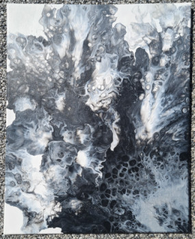 Named contemporary work « Black&White flower - Peinture unique à l'acrylique fluide sur toile. », Made by RART CREATION