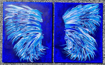 Named contemporary work « Les ailes d'ange - Peinture unique à l'acrylique fluide. », Made by RART CREATION