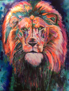 Named contemporary work « Lion en couleur », Made by YALYS