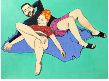 Named contemporary work « Couple sur l'herbe », Made by LIA GALAGO