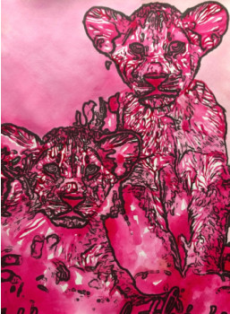 Named contemporary work « Les Lionceaux roses », Made by ERIC ERIC