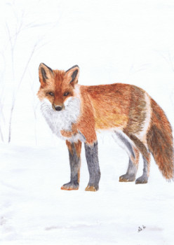 Named contemporary work « The fox ( 40X50cm avec passe-partout) », Made by MIHA