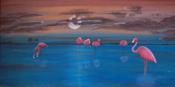 Named contemporary work « flamants roses », Made by DOMI