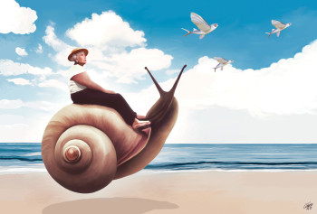 Named contemporary work « Old lady on snail (earth) », Made by KIKá GóMEZ ILIAN