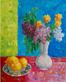 Named contemporary work « citron et fleurs de printemps », Made by LAYAL DALALE