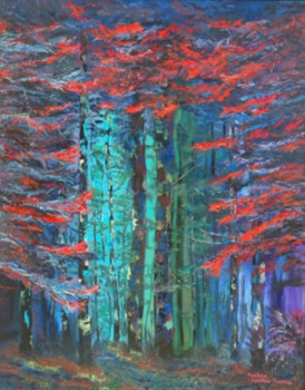 Named contemporary work « Forêt rouge au crépuscule », Made by MARILYNE MARILLEAU GUERRIAU