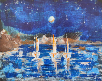 Named contemporary work « Clair de lune sur la mer », Made by MARIE-LAURE TOURNIER