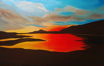 Named contemporary work « coucher de soleil sur le lac de Saint Cassien », Made by ANNE DE MASSIAC