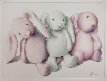 Named contemporary work « Peluches, trois petits lapins », Made by VAL.H