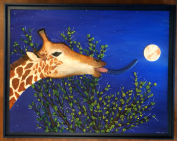 Named contemporary work « Girafe au clair de lune 11 ( Décrocher la lune ) », Made by FRANK