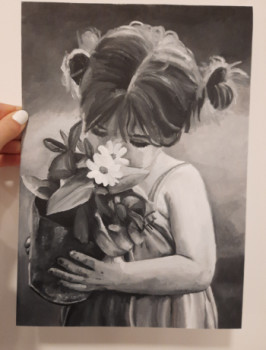 Named contemporary work « Petite fille aux fleurs », Made by NAOMI BALZANO