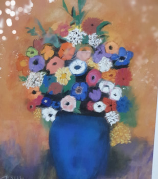 Named contemporary work « Fleurs dans un Vase Bleu Clair », Made by GHYS