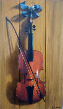 Named contemporary work « Trompe l'œil au violon », Made by SYLVIE GOUEFFON