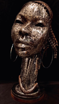 Named contemporary work « Steel face of African woman », Made by CHRISTOPHE MILCENT