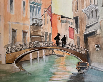 Named contemporary work « Sur le pont à Venise », Made by CP