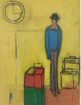 Named contemporary work « personnage et valise », Made by CATHERINE BELL