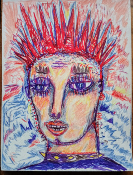 Named contemporary work « Le punk dessin aux crayons/feuille 21x30cm », Made by SYLVAIN DEZ