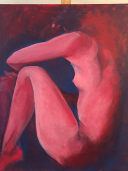 Named contemporary work « Nu recroquevillé, rouge et bleu », Made by INNAé