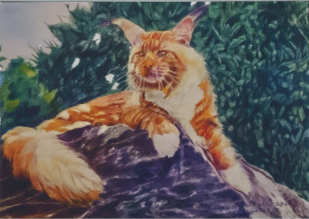 Named contemporary work « Chat Maine Coon XXL », Made by JACQUES TAFFOREAU