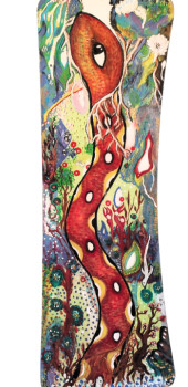 Named contemporary work « Modelo inspirado en selva colorido vibrante sobre madera », Made by FUYUMI LABRA