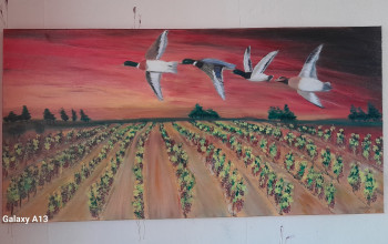 Named contemporary work « vol de canard au dessus du vignoble », Made by JEAN MARC CLOVIS