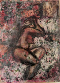 Named contemporary work « Nue sur lit de roses. », Made by MITRA SHAHKAR