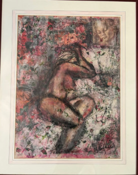 Named contemporary work « Nue sur lit de roses. Avec cadre », Made by MITRA SHAHKAR
