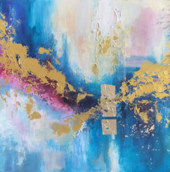 Named contemporary work « Abtraits bleu doré », Made by NADIA POULLAIN