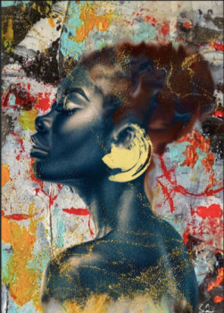 Named contemporary work « Photographie d'Art Portrait  Abstrait femme Africaine », Made by SANDRINE LOUISE